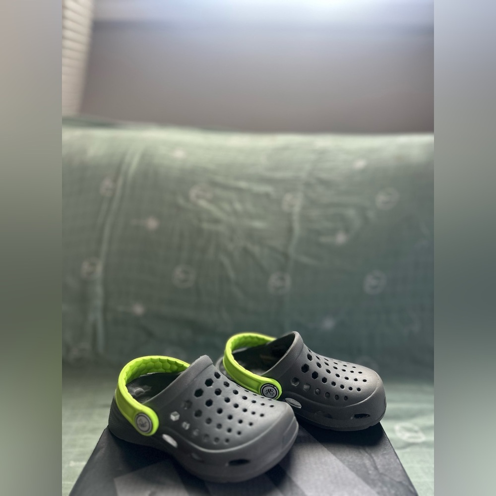 Kids Gray and Green Clogs